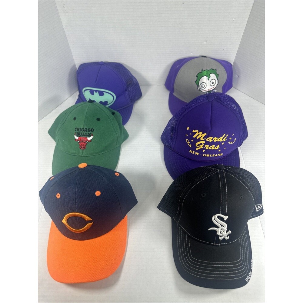 Lot of 6 Different Hats Caps Sports Chicago DC Batman